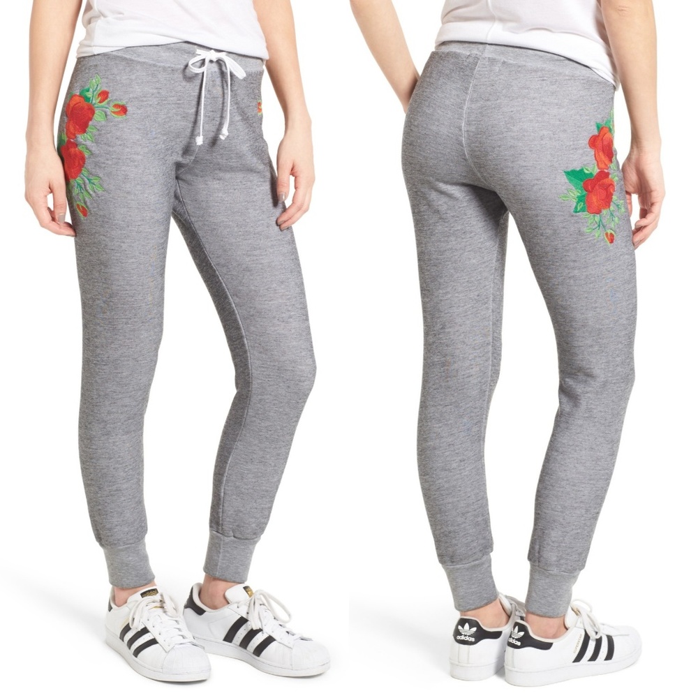 Wildfox Jack - Red Roses Embroidered Jogger Pants